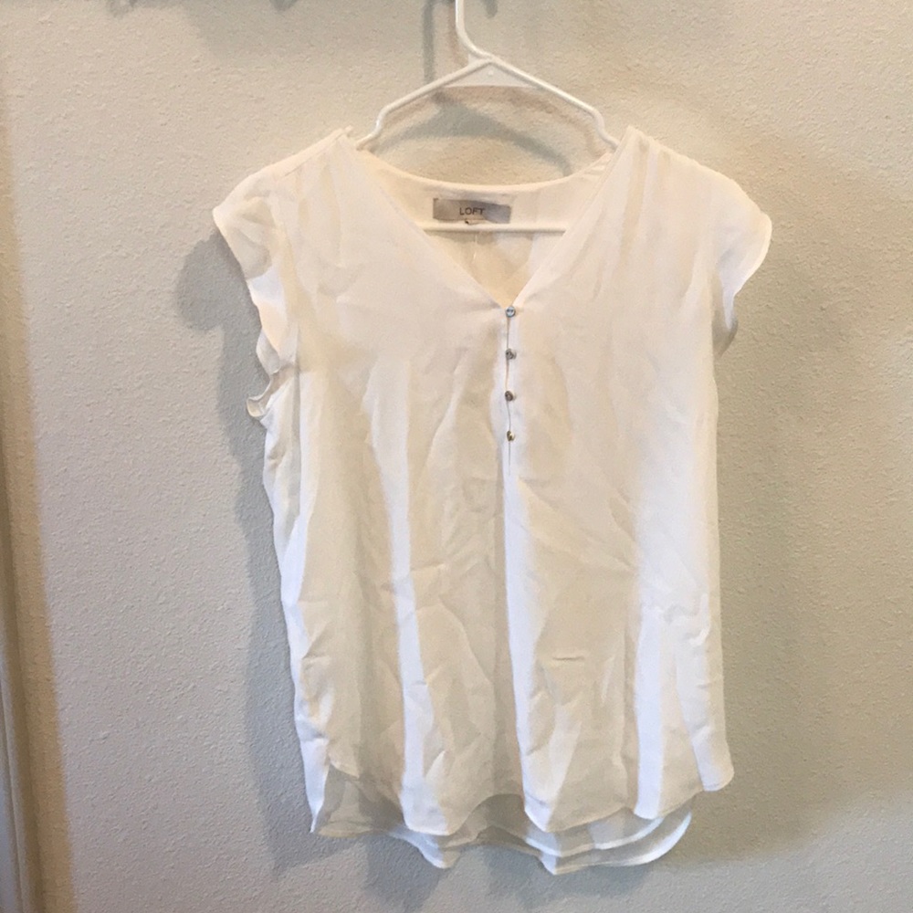 LOFT Size S button v-neck flutter shell